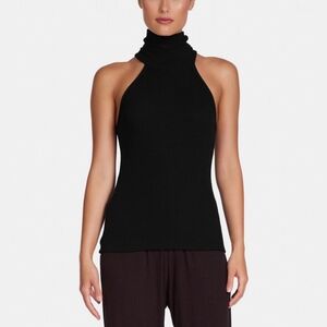 Michael Lauren Ribbed Black Mock Neck Top